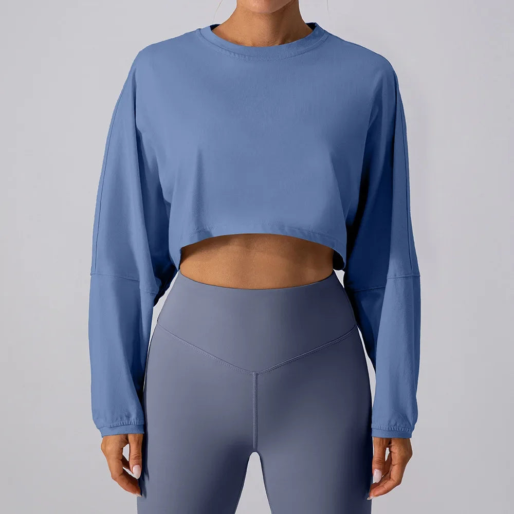 Womens Long Sleeve Yoga Crop Top - Fitness Gym Shirt for Running and Workout - ZOOMNSTORE
