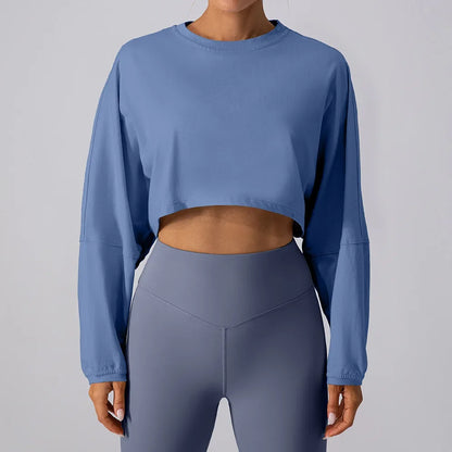 Womens Long Sleeve Yoga Crop Top - Fitness Gym Shirt for Running and Workout - ZOOMNSTORE