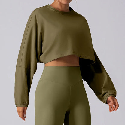Womens Long Sleeve Yoga Crop Top - Fitness Gym Shirt for Running and Workout - ZOOMNSTORE