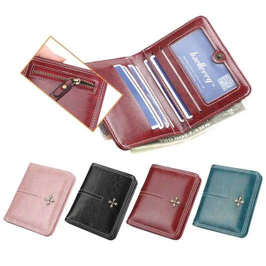 Womens Oil Wax Skin Short Wallet - Multi-Card Zipper Coin Purse - ZOOMNSTORE