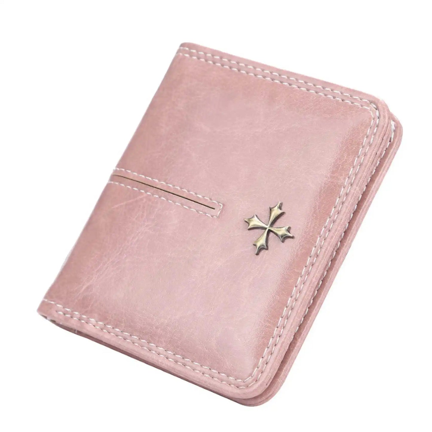 Womens Oil Wax Skin Short Wallet - Multi-Card Zipper Coin Purse - ZOOMNSTORE