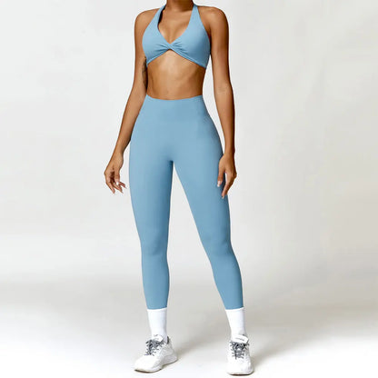 Womens Seamless Yoga Set - 2PCS Gym Workout Clothes with Push Up Bra  High Waist Leggings - ZOOMNSTORE