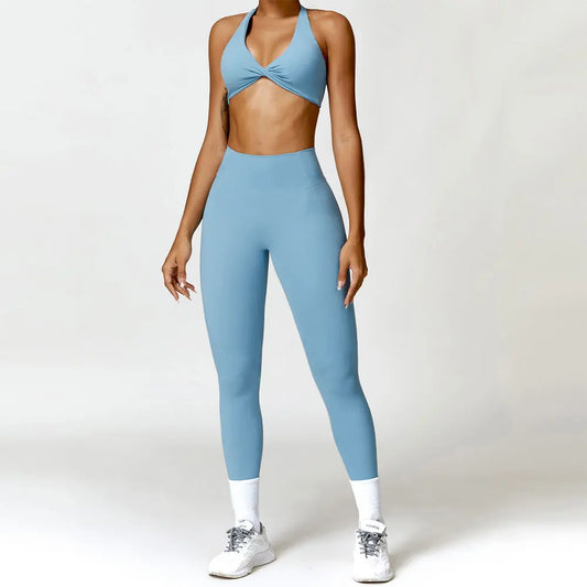 Womens Seamless Yoga Set - 2PCS Gym Workout Clothes with Push Up Bra  High Waist Leggings - ZOOMNSTORE