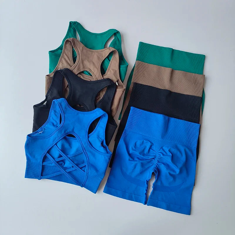 Womens Seamless Yoga Set - High Waist Sports Bra  Shorts Gym Outfit - ZOOMNSTORE
