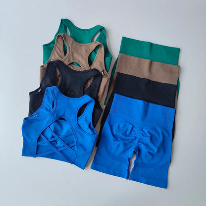 Womens Seamless Yoga Set - High Waist Sports Bra  Shorts Gym Outfit - ZOOMNSTORE