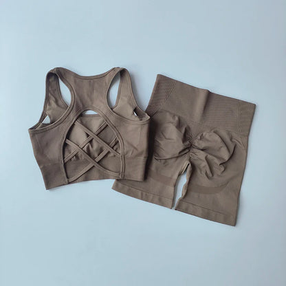 Womens Seamless Yoga Set - High Waist Sports Bra  Shorts Gym Outfit - ZOOMNSTORE