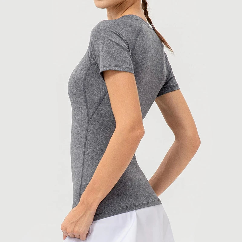 Womens Short Sleeve Compression Athletic T-Shirt - Quick Dry Yoga  Running Top - ZOOMNSTORE