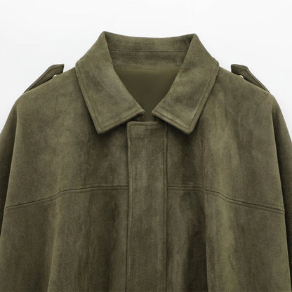 Womens Suede Bomber Jacket - Cropped Long Sleeve Zipper Coat - ZOOMNSTORE