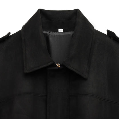 Womens Suede Bomber Jacket - Cropped Long Sleeve Zipper Coat - ZOOMNSTORE