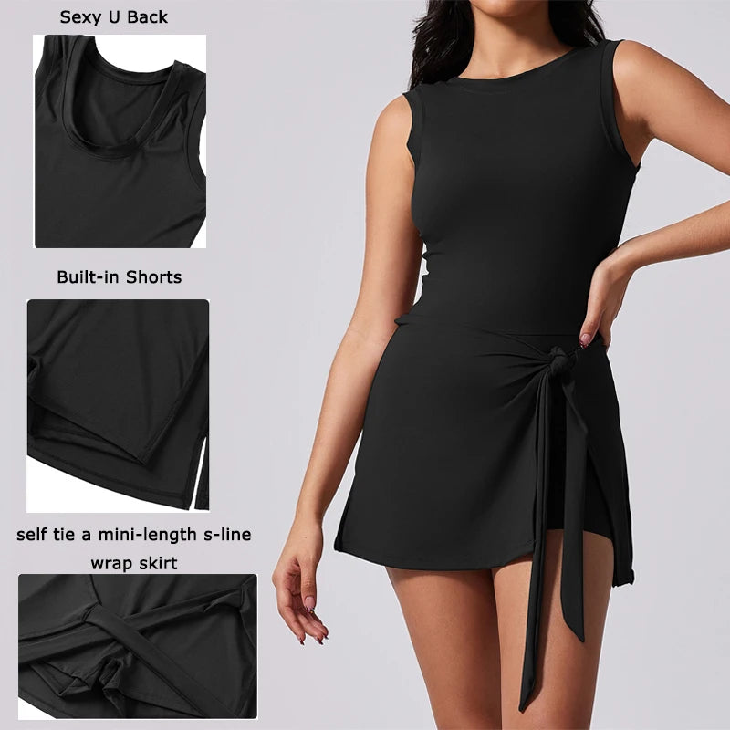 Womens Tennis Dress with Built-in Shorts - Sleeveless Athletic Workout Skort Dress - ZOOMNSTORE