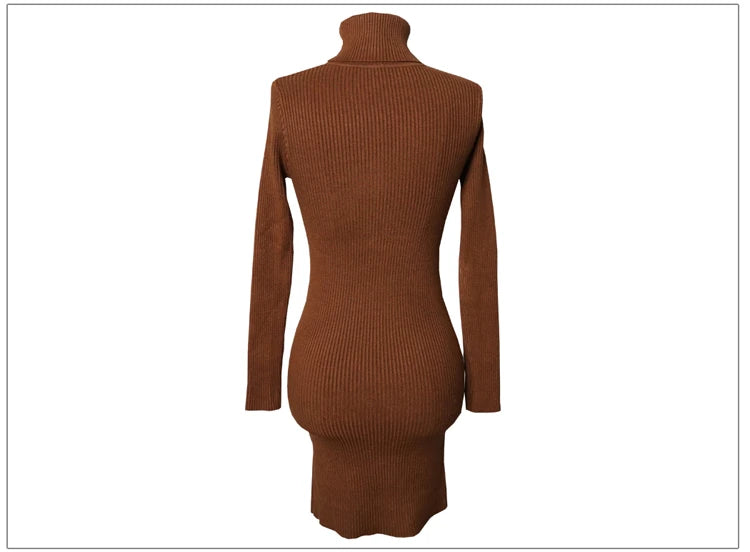 Womens Turtleneck Bodycon Dress - Warm Long Sleeve Knit Mini Dress for Office  Casual Wear - ZOOMNSTORE