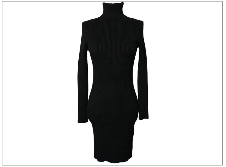 Womens Turtleneck Bodycon Dress - Warm Long Sleeve Knit Mini Dress for Office  Casual Wear - ZOOMNSTORE