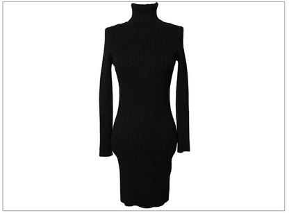Womens Turtleneck Bodycon Dress - Warm Long Sleeve Knit Mini Dress for Office  Casual Wear - ZOOMNSTORE
