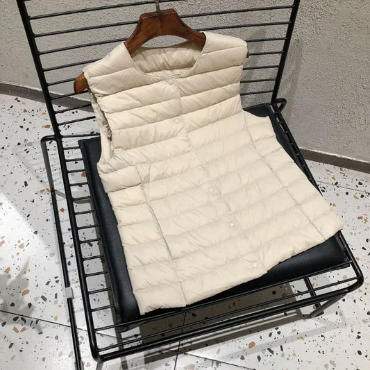 Womens Ultra Lightweight Packable Sleeveless Puffer Jacket - 90 White Duck Down Winter Vest - ZOOMNSTORE