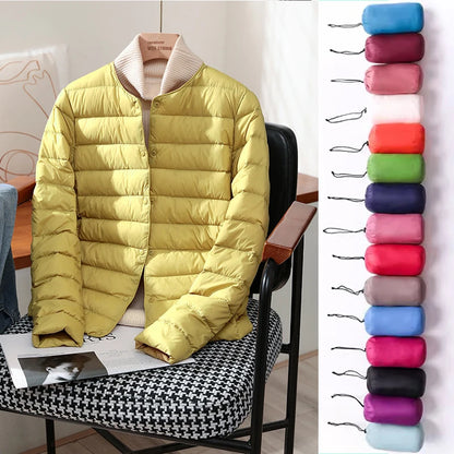 Womens Ultra Lightweight Packable White Duck Down Puffer Jacket - Warm Autumn Winter Slim Fit Coat - ZOOMNSTORE