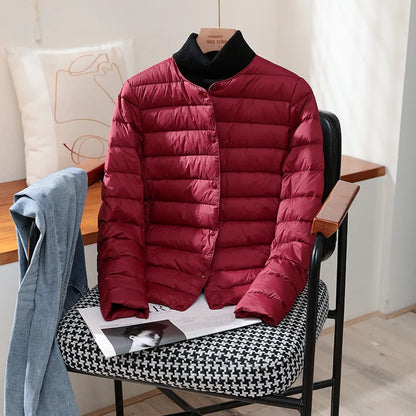Womens Ultra Lightweight Packable White Duck Down Puffer Jacket - Warm Autumn Winter Slim Fit Coat - ZOOMNSTORE
