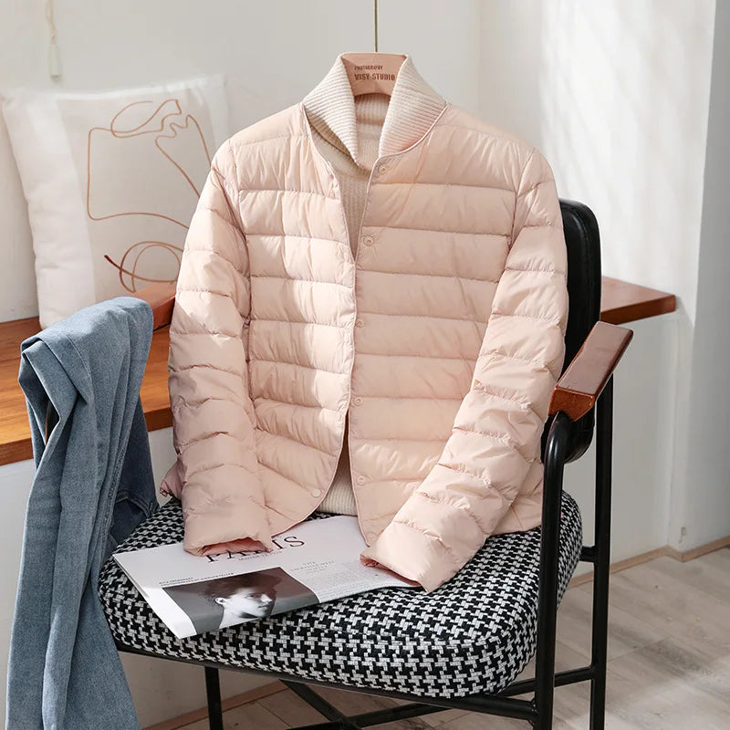 Womens Ultra Lightweight Packable White Duck Down Puffer Jacket - Warm Autumn Winter Slim Fit Coat - ZOOMNSTORE