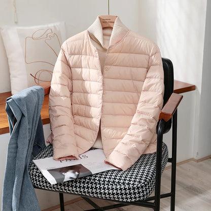 Womens Ultra Lightweight Packable White Duck Down Puffer Jacket - Warm Autumn Winter Slim Fit Coat - ZOOMNSTORE