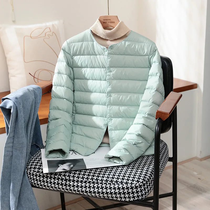 Womens Ultra Lightweight Packable White Duck Down Puffer Jacket - Warm Autumn Winter Slim Fit Coat - ZOOMNSTORE