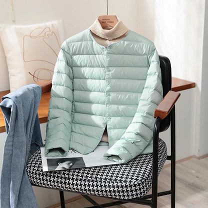 Womens Ultra Lightweight Packable White Duck Down Puffer Jacket - Warm Autumn Winter Slim Fit Coat - ZOOMNSTORE