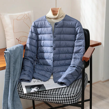 Womens Ultra Lightweight Packable White Duck Down Puffer Jacket - Warm Autumn Winter Slim Fit Coat - ZOOMNSTORE