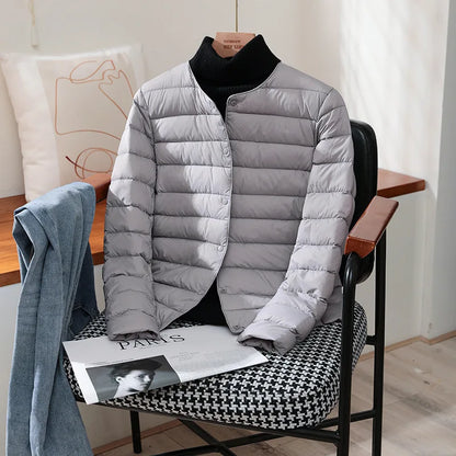Womens Ultra Lightweight Packable White Duck Down Puffer Jacket - Warm Autumn Winter Slim Fit Coat - ZOOMNSTORE