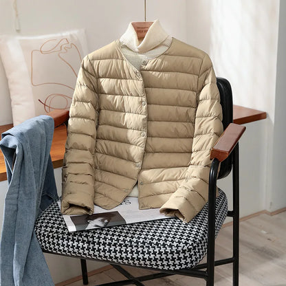 Womens Ultra Lightweight Packable White Duck Down Puffer Jacket - Warm Autumn Winter Slim Fit Coat - ZOOMNSTORE