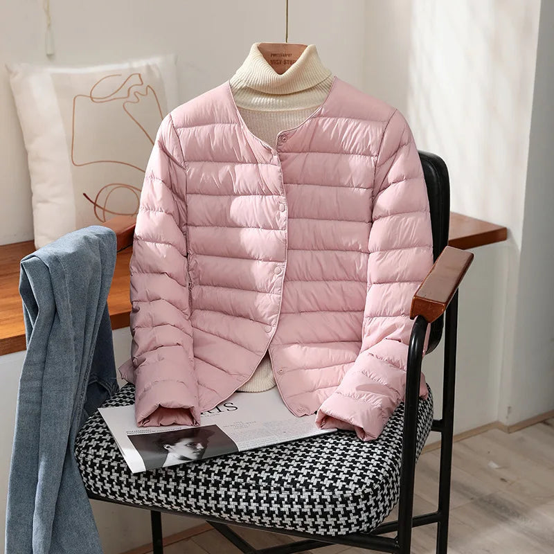Womens Ultra Lightweight Packable White Duck Down Puffer Jacket - Warm Autumn Winter Slim Fit Coat - ZOOMNSTORE