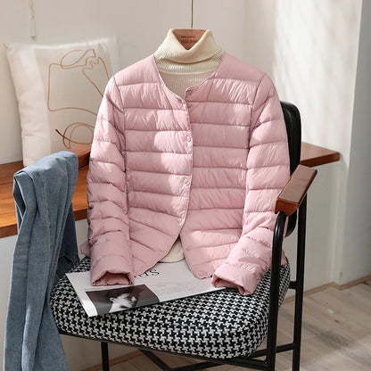 Womens Ultra Lightweight Packable White Duck Down Puffer Jacket - Warm Autumn Winter Slim Fit Coat - ZOOMNSTORE