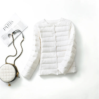 Womens Ultra Lightweight Packable White Duck Down Puffer Jacket - Warm Autumn Winter Slim Fit Coat - ZOOMNSTORE