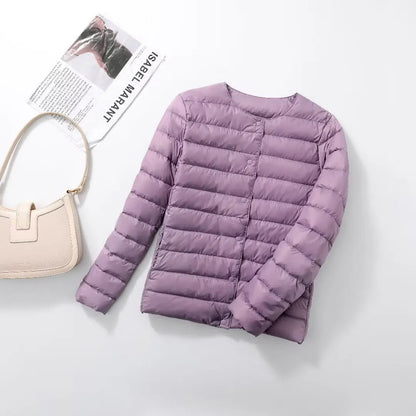 Womens Ultra Lightweight Packable White Duck Down Puffer Jacket - Warm Autumn Winter Slim Fit Coat - ZOOMNSTORE