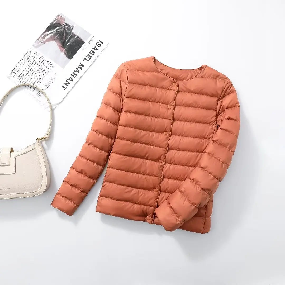 Womens Ultra Lightweight Packable White Duck Down Puffer Jacket - Warm Autumn Winter Slim Fit Coat - ZOOMNSTORE