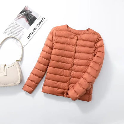 Womens Ultra Lightweight Packable White Duck Down Puffer Jacket - Warm Autumn Winter Slim Fit Coat - ZOOMNSTORE