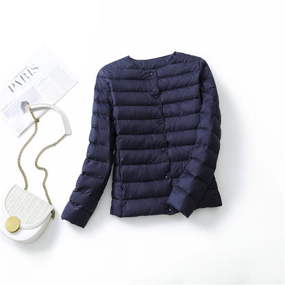 Womens Ultra Lightweight Packable White Duck Down Puffer Jacket - Warm Autumn Winter Slim Fit Coat - ZOOMNSTORE
