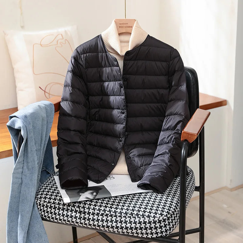 Womens Ultra Lightweight Packable White Duck Down Puffer Jacket - Warm Autumn Winter Slim Fit Coat - ZOOMNSTORE