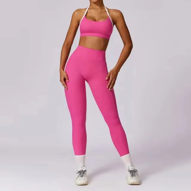 Womens Yoga Set - 2PCS Athletic Wear with Push Up Leggings  Long Sleeve Crop Top - ZOOMNSTORE