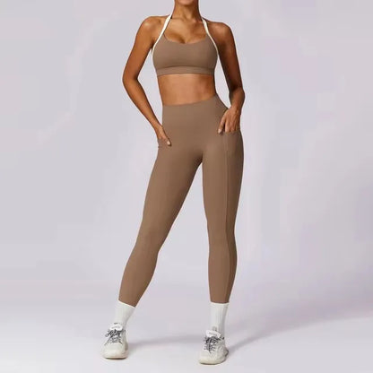 Womens Yoga Set - 2PCS Athletic Wear with Push Up Leggings  Long Sleeve Crop Top - ZOOMNSTORE