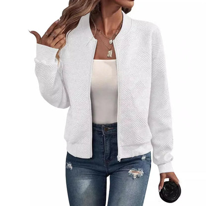 Womens Zipper Jacket - Casual Solid Color Baseball Collar Fall  Winter Outerwear - ZOOMNSTORE
