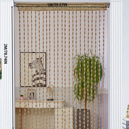 Wood Beaded Curtain - 2m Bamboo Linen Panel With Tassels | Room Divider, Privacy & Airflow - ZOOMNSTORE