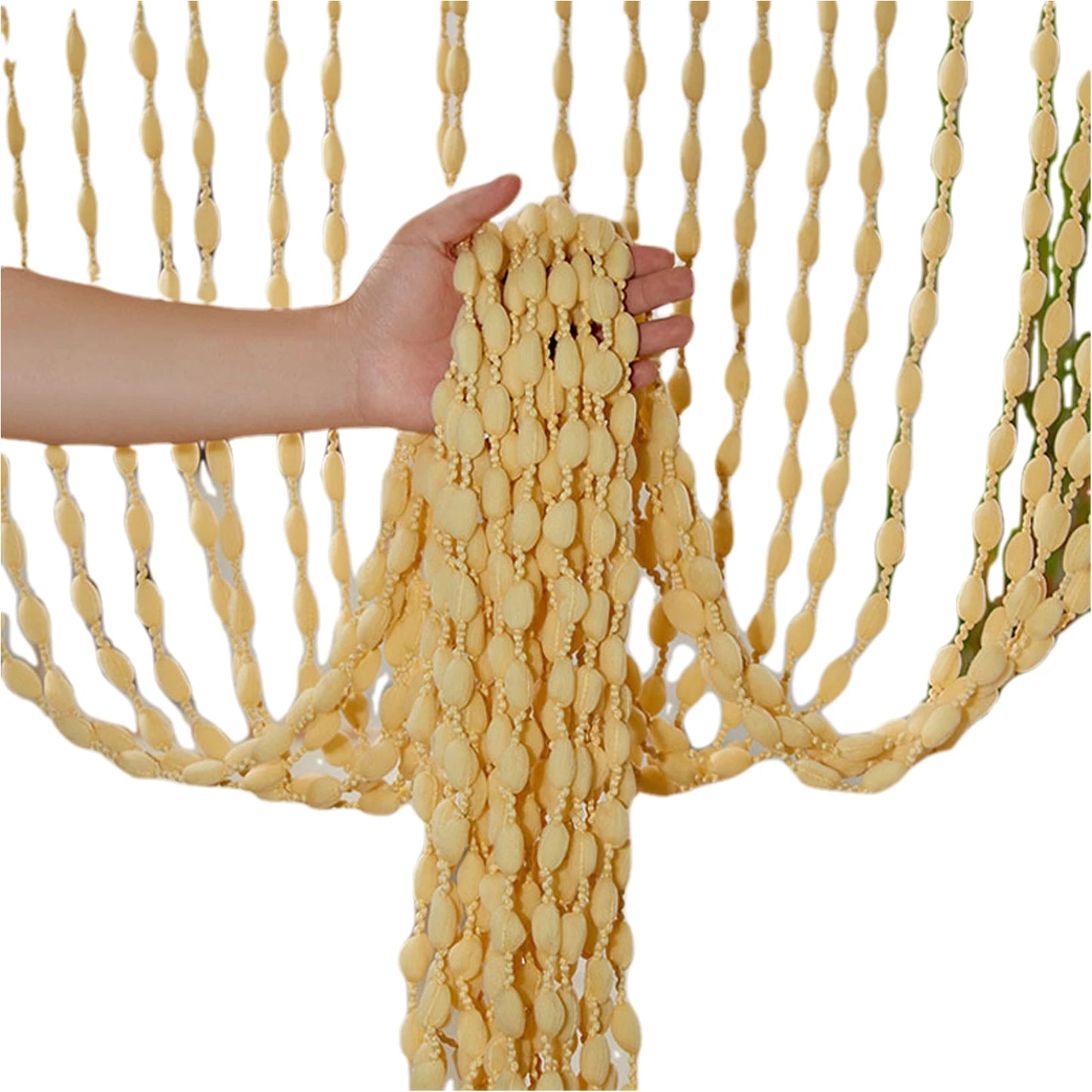 Wood Beaded Curtain - 2m Bamboo Linen Panel With Tassels | Room Divider, Privacy & Airflow - ZOOMNSTORE