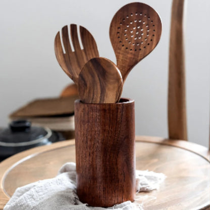 Wood Kitchenware Set – Eco Friendly Cooking Utensils With Storage Bucket - ZOOMNSTORE