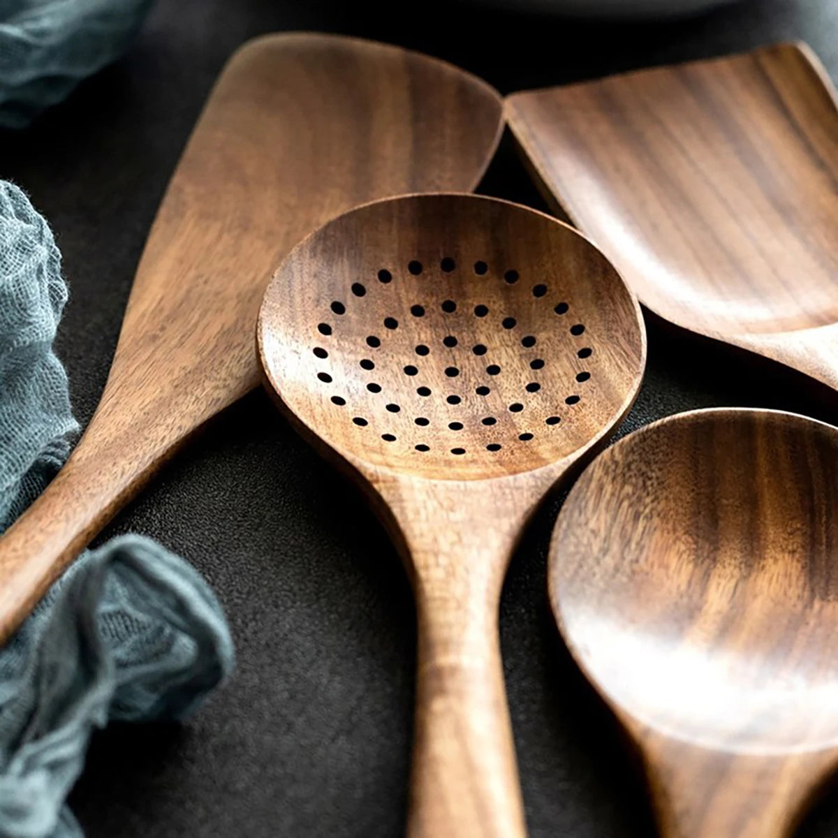 Wood Kitchenware Set – Eco Friendly Cooking Utensils With Storage Bucket - ZOOMNSTORE