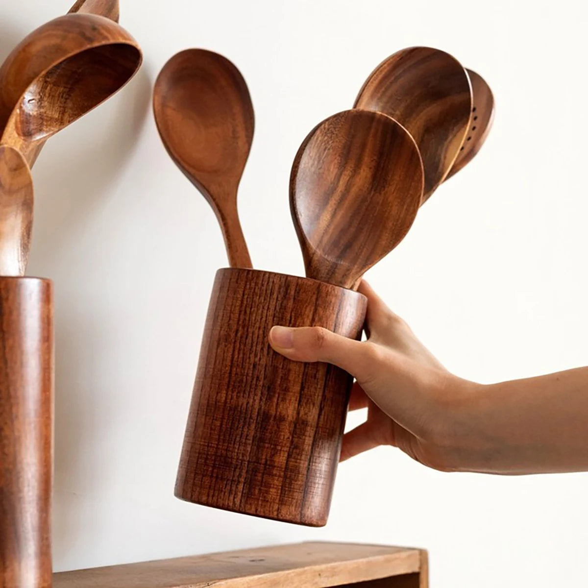 Wood Kitchenware Set – Eco Friendly Cooking Utensils With Storage Bucket - ZOOMNSTORE