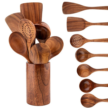 Wood Kitchenware Set – Eco Friendly Cooking Utensils With Storage Bucket - ZOOMNSTORE