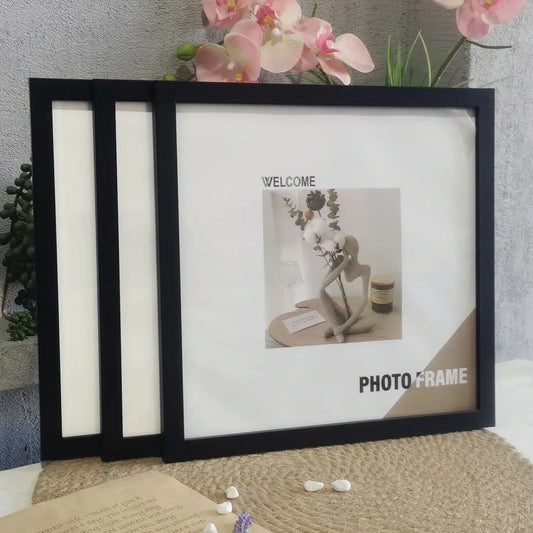 Wood Square Photo Frames - 3Pcs Wall Hanging  Desktop Decor 20x20  30x30cm - ZOOMNSTORE