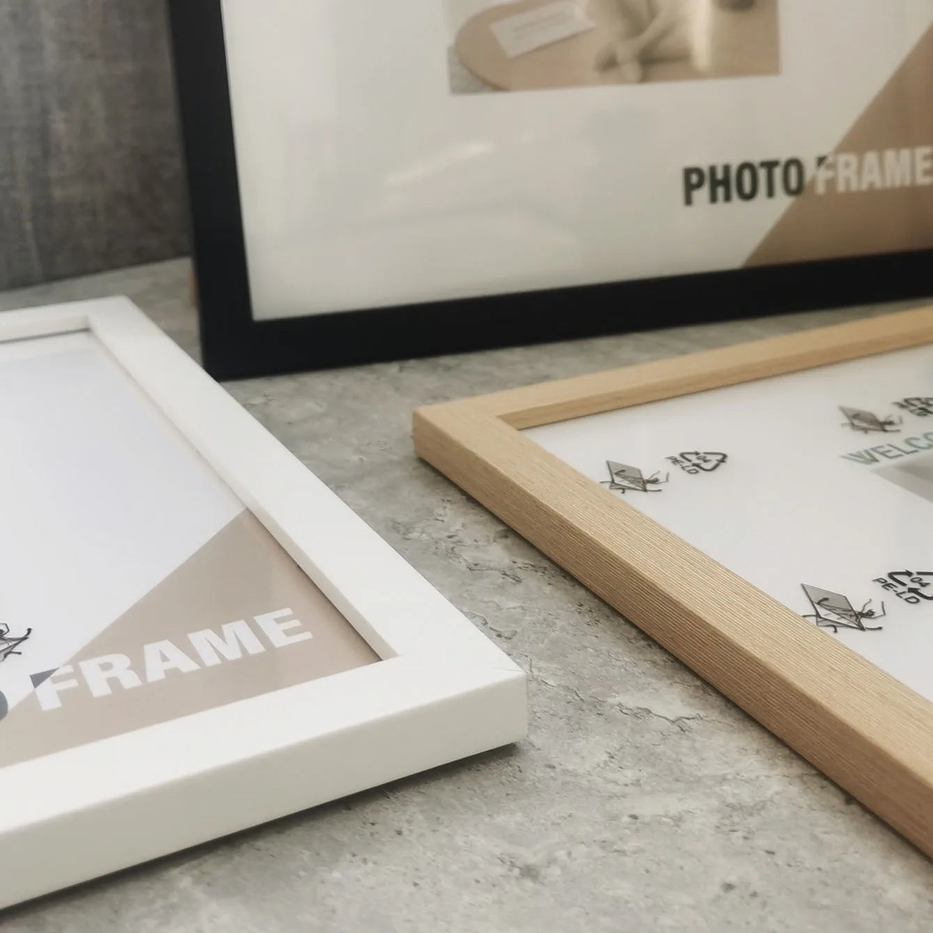 Wood Square Photo Frames - 3Pcs Wall Hanging  Desktop Decor 20x20  30x30cm - ZOOMNSTORE