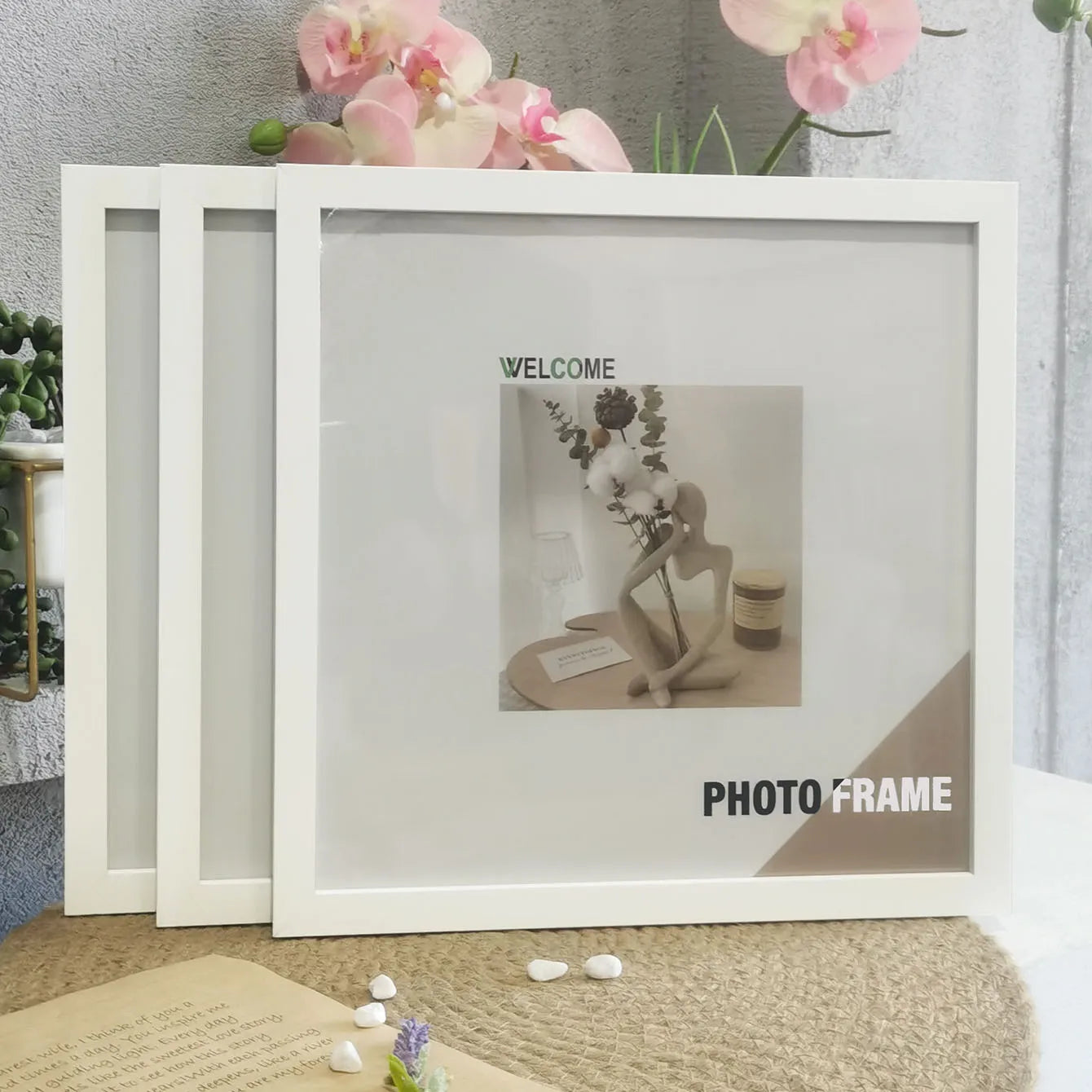 Wood Square Photo Frames - 3Pcs Wall Hanging  Desktop Decor 20x20  30x30cm - ZOOMNSTORE