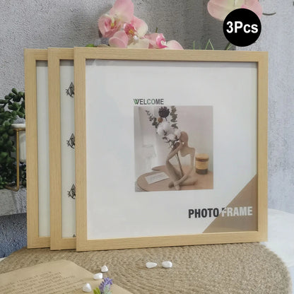 Wood Square Photo Frames - 3Pcs Wall Hanging  Desktop Decor 20x20  30x30cm - ZOOMNSTORE