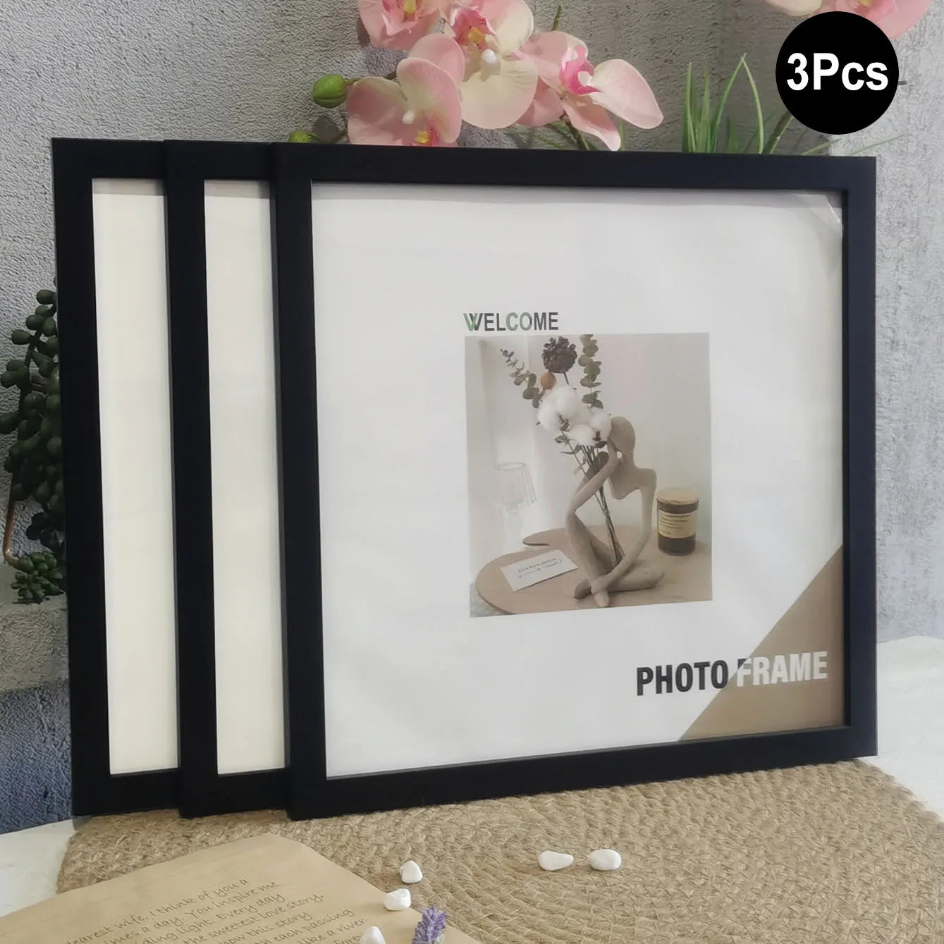 Wood Square Photo Frames - 3Pcs Wall Hanging  Desktop Decor 20x20  30x30cm - ZOOMNSTORE