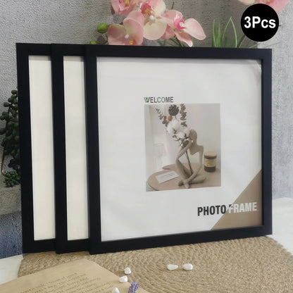 Wood Square Photo Frames - 3Pcs Wall Hanging  Desktop Decor 20x20  30x30cm - ZOOMNSTORE